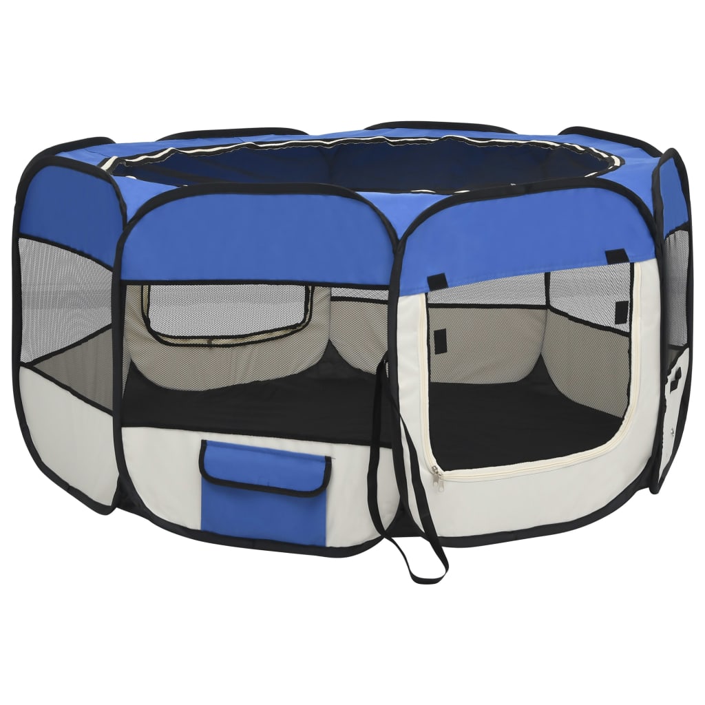 Сгъваема кучешка кошара с чанта за носене, синя, 125x125x61 см