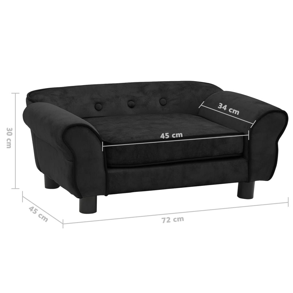Кучешки диван, черен, 72x45x30 см, плюш