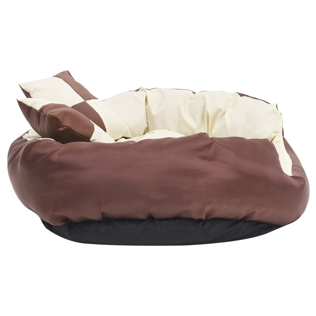 Реверсивно и миещо се кучешко легло кафяво-кремаво 85x70x20 см