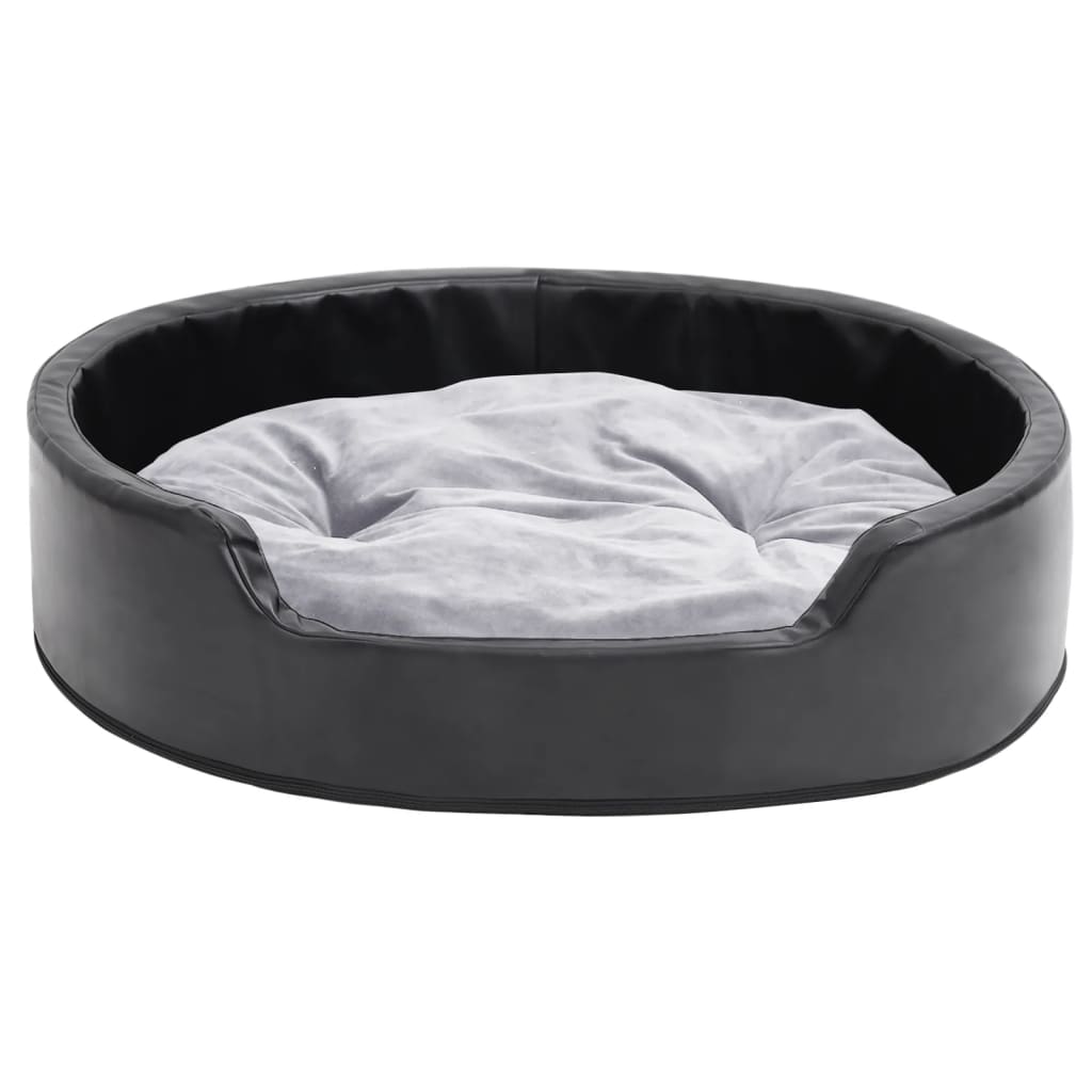 Кучешко легло, черно-сиво, 79x70x19 см, плюш и изкуствена кожа