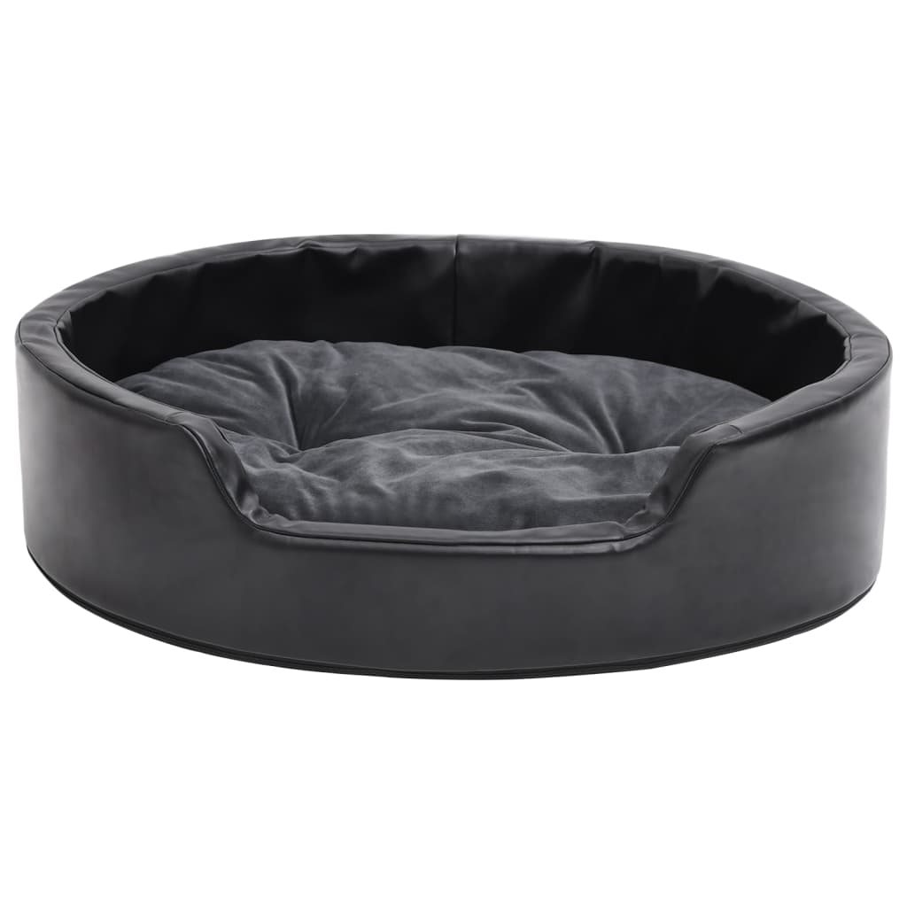 Кучешко легло, черно-сиво, 69x59x19 см, плюш и изкуствена кожа