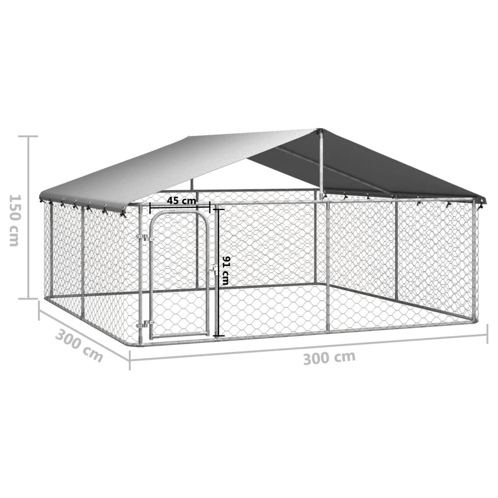 Дворна клетка за кучета с покрив, 300x300x150 см