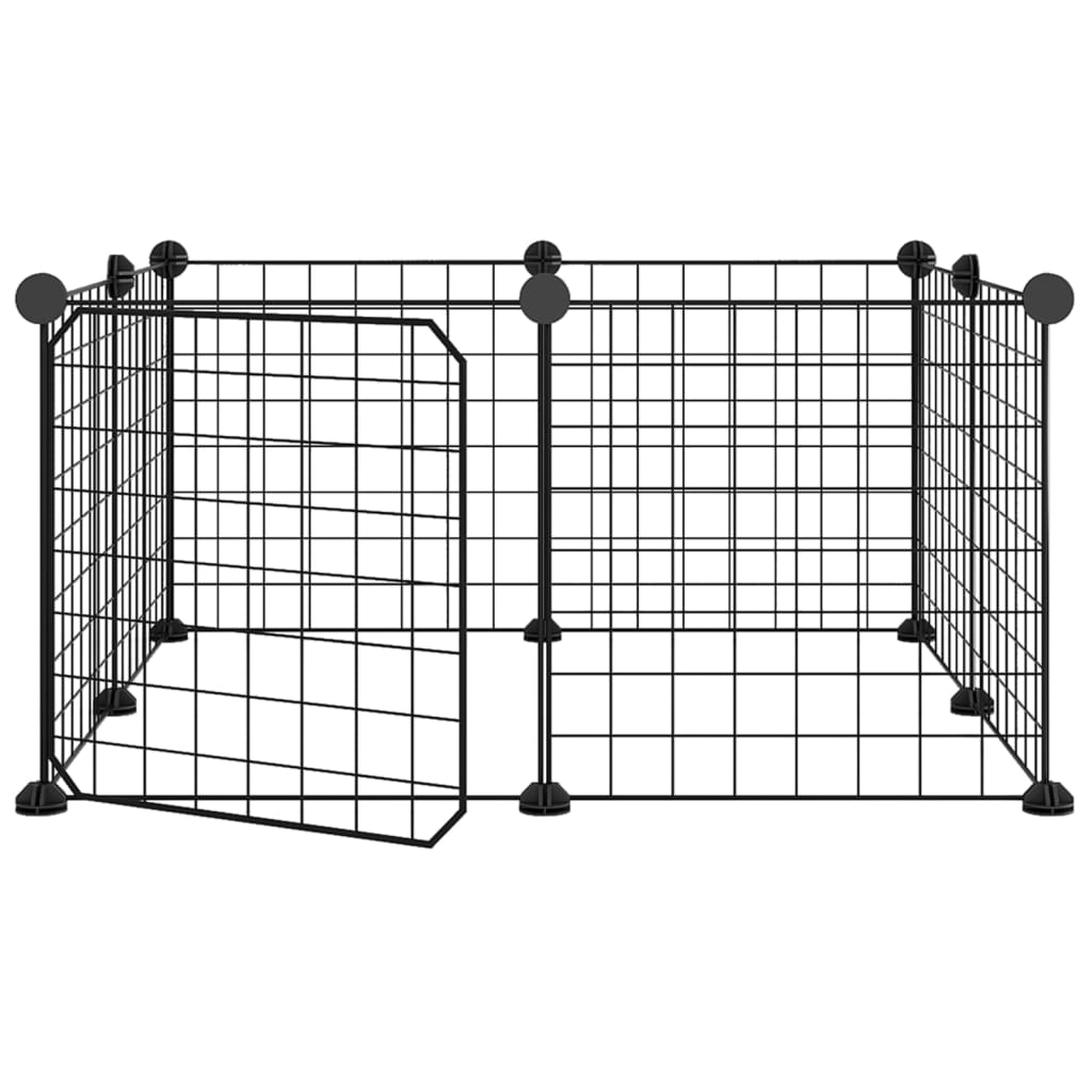 Клетка за животни с врата, 8 панела, черна, 35x35 см, стомана