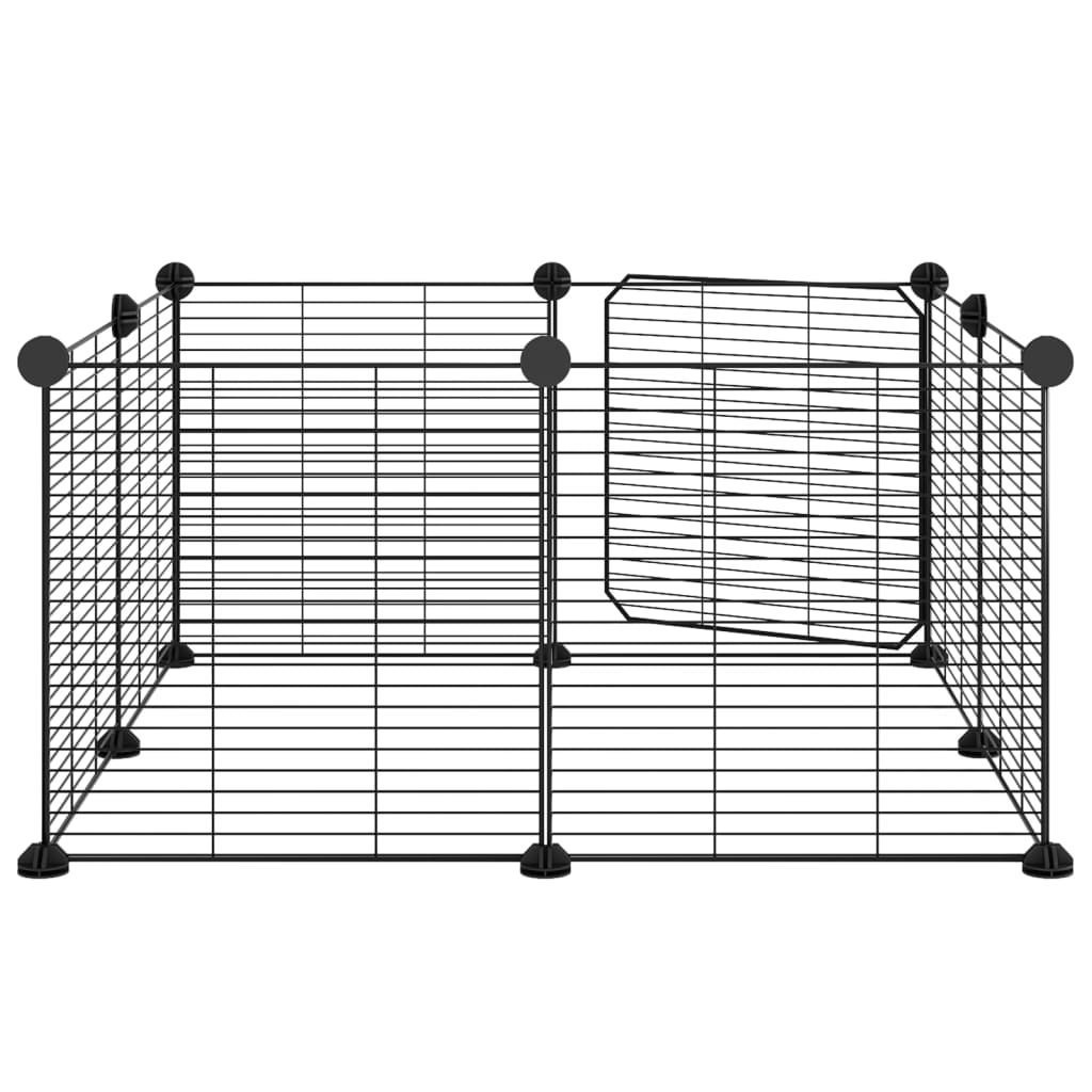 Клетка за животни с врата, 8 панела, черна, 35x35 см, стомана
