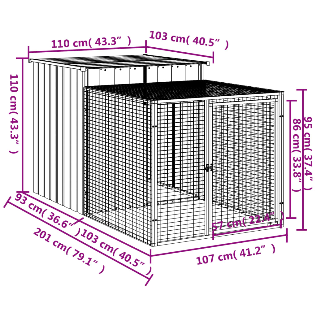 Клетка за пилета с волиера, 110x201x110 см, поцинкована стомана