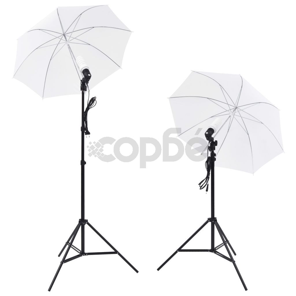 Комплект за фото студио с фонове в 5 цвята и 2 чадъра