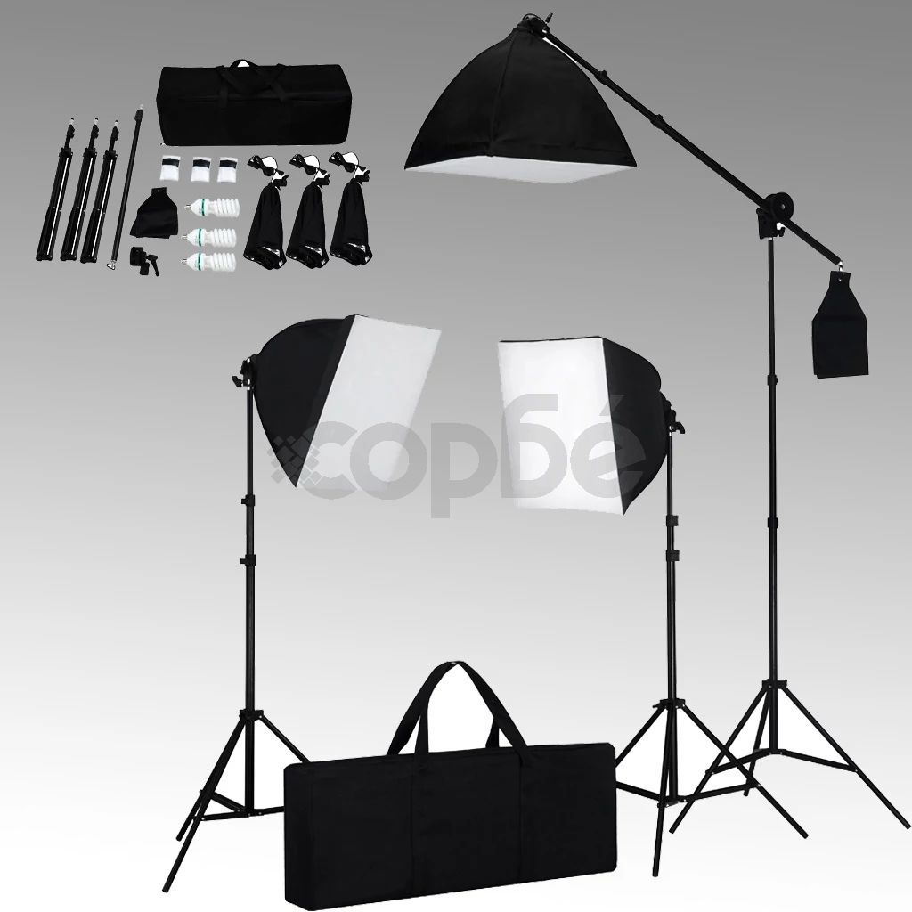 Комплект студийно осветление: 3 фото лампи с трипод и софтбокс