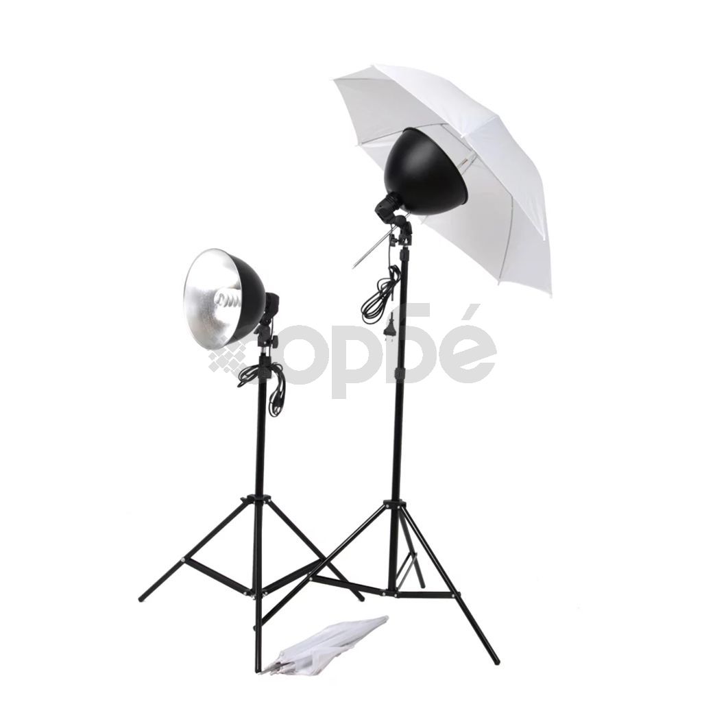 Комплект за студийно осветление: чадъри, лампи и стативи