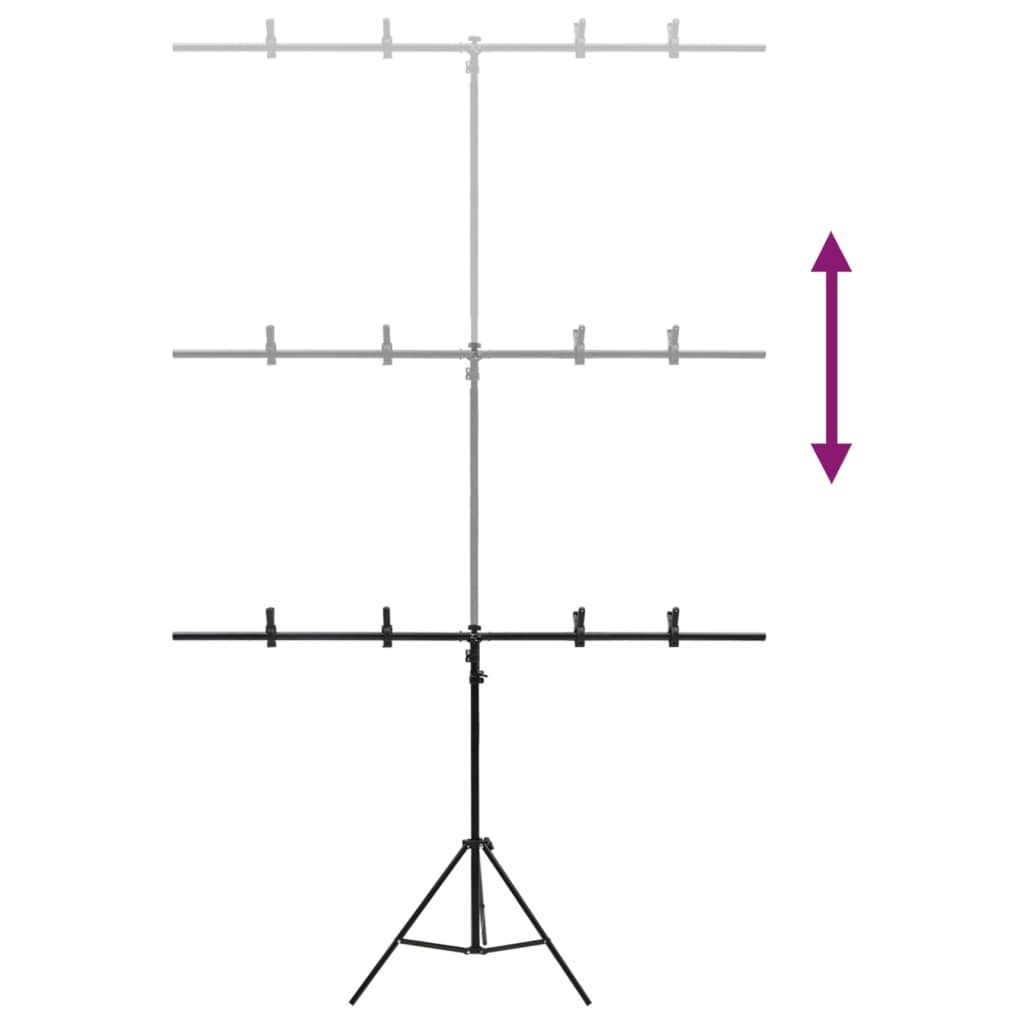 T-образна стойка за фон, черна, 151x60x(70-200) см