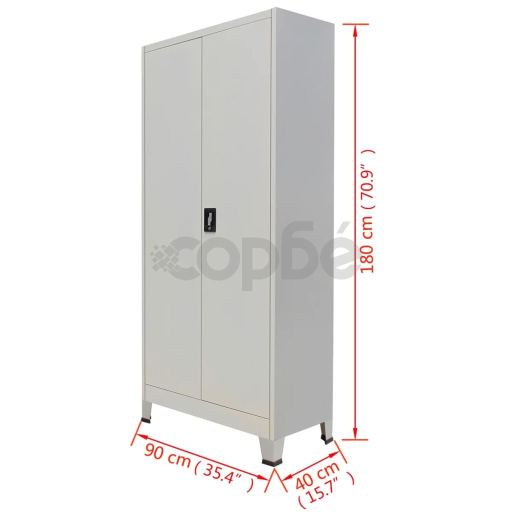 Заключващ се шкаф с 2 врати, стомана, 90x40x180 cм, сив