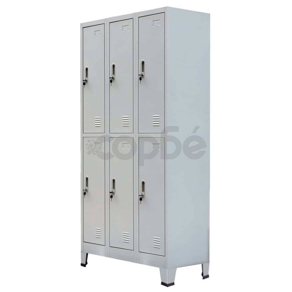 Заключващ се шкаф с 6 отделения, стомана, 90x45x180 см, сив 