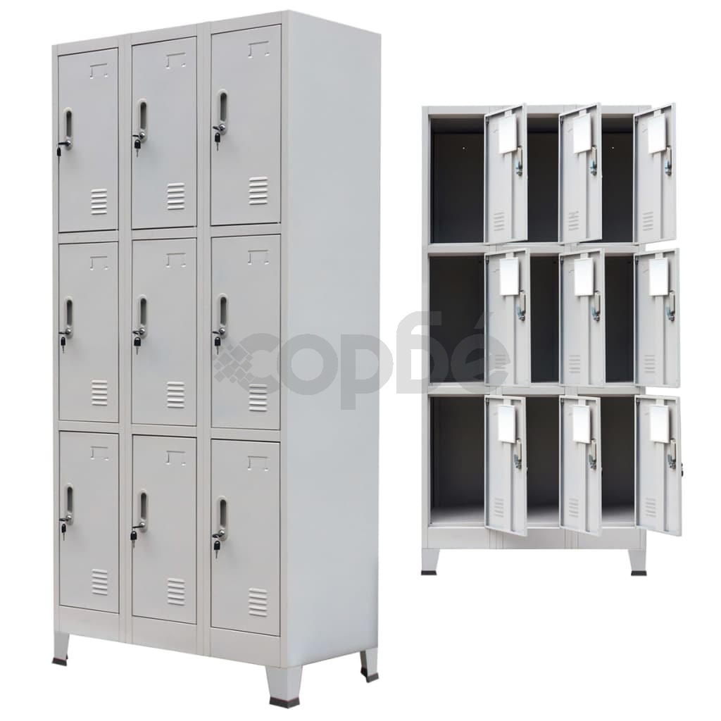 Заключващ се шкаф с 9 отделения, стомана, 90x45x180 см, сив 