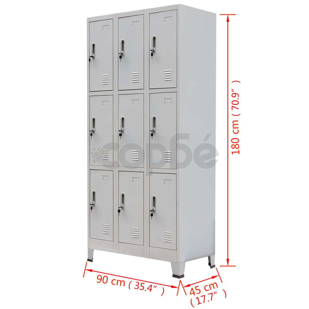 Заключващ се шкаф с 9 отделения, стомана, 90x45x180 см, сив 