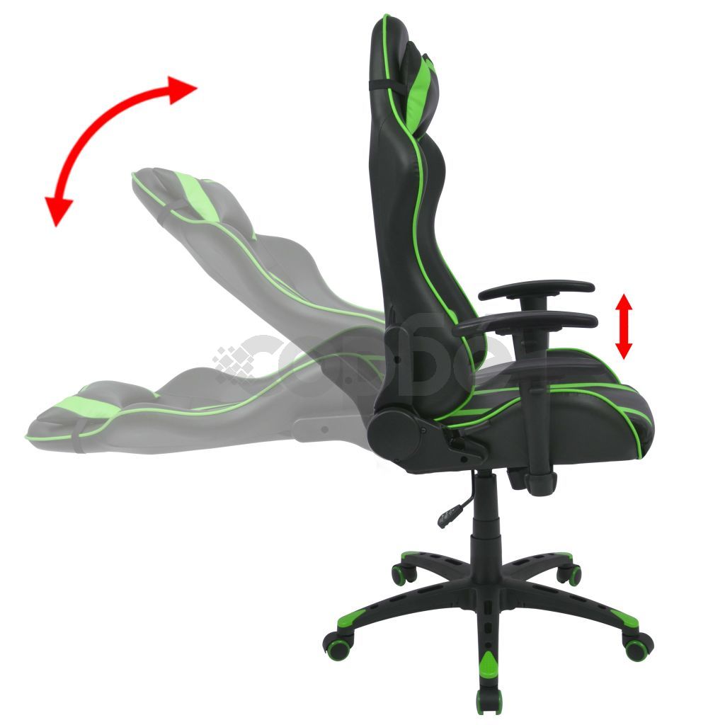 Офис рейсинг стол, накланящ се, изкуствена кожа, зелен