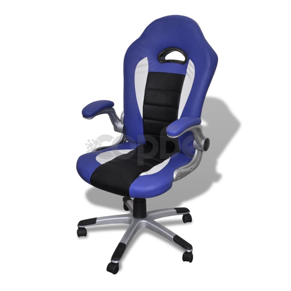 Елегантен офис стол от изкуствена кожа, цвят: син