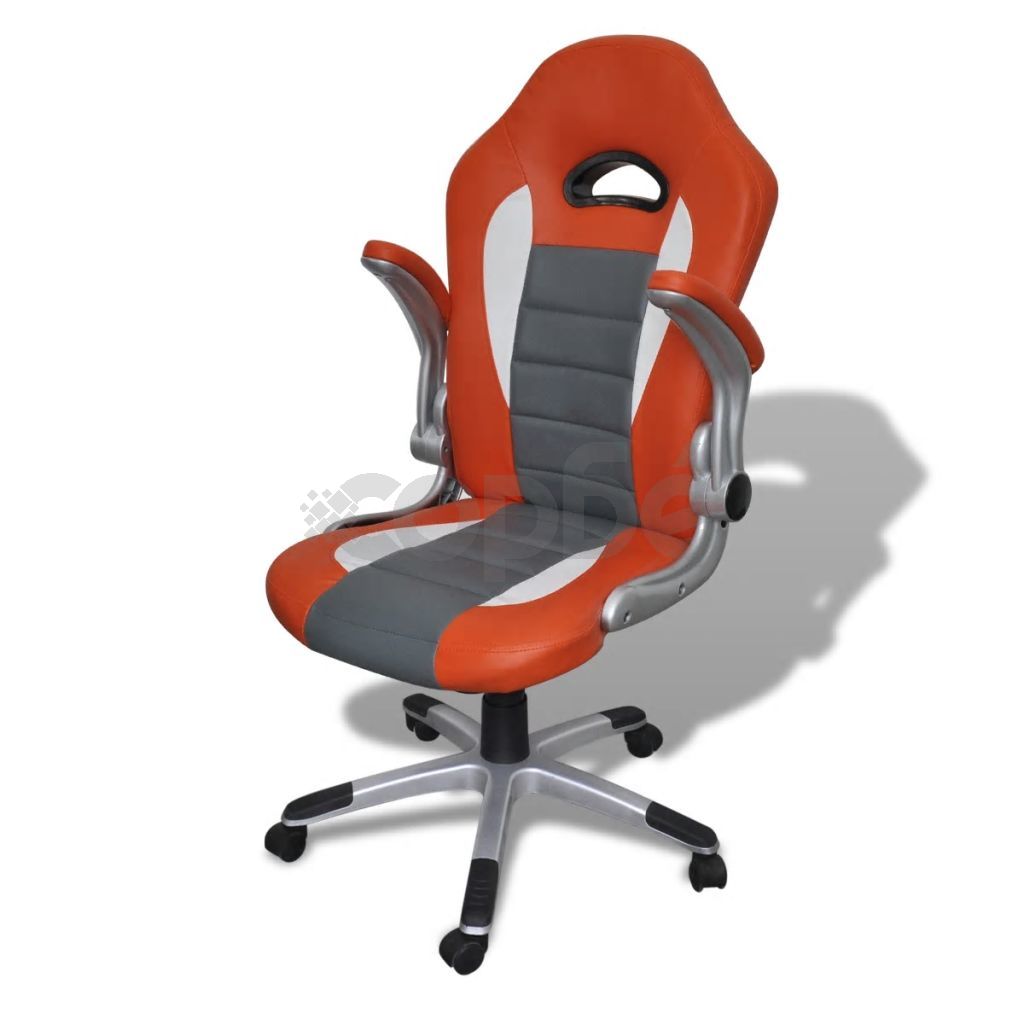 Елегантен офис стол от изкуствена кожа, цвят: оранжев