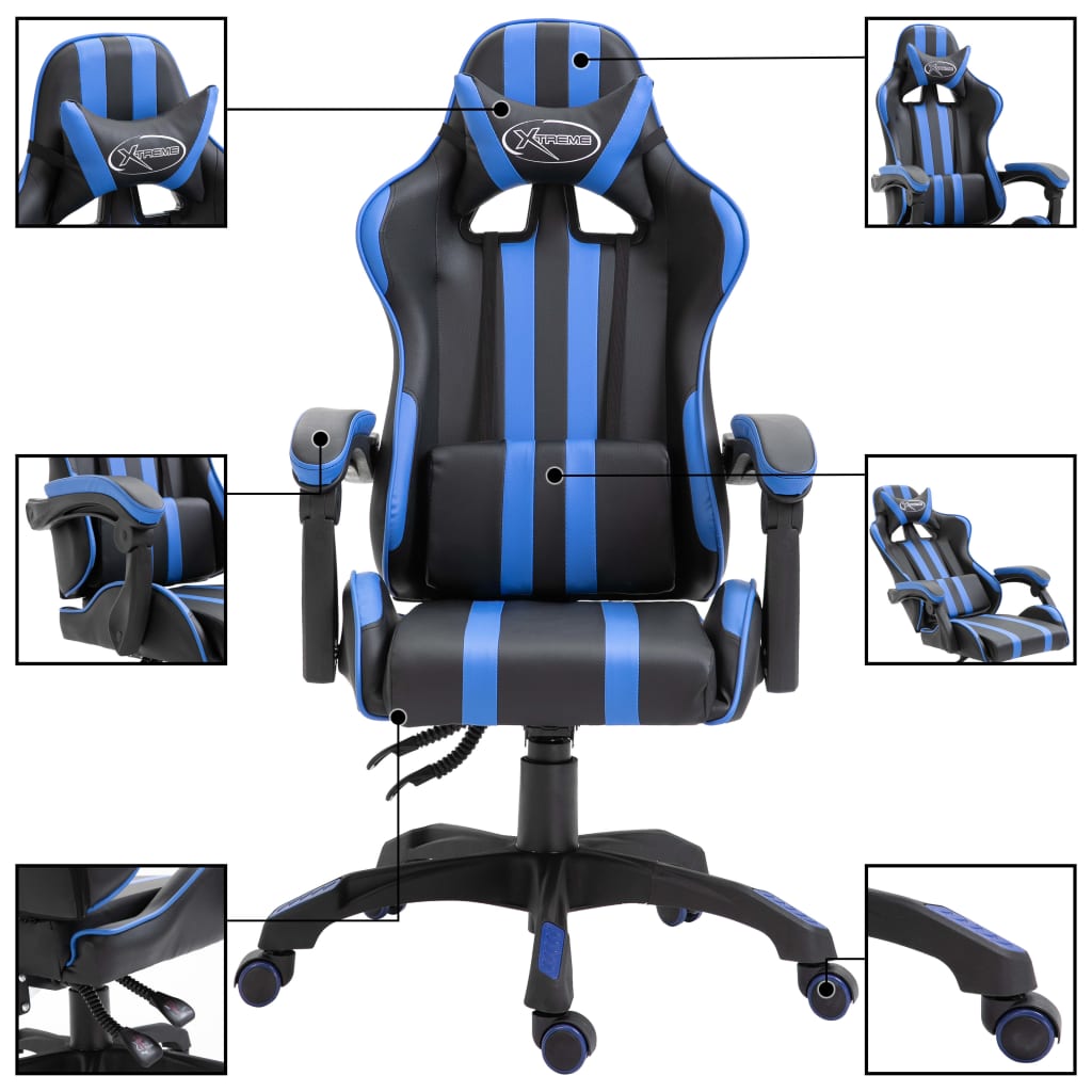 Геймърски стол, синьо, изкуствена кожа