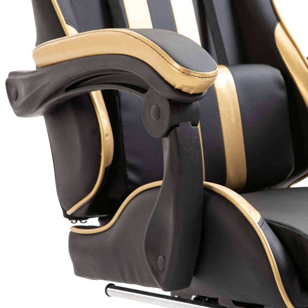 Геймърски стол с подложка за крака, златисто, изкуствена кожа