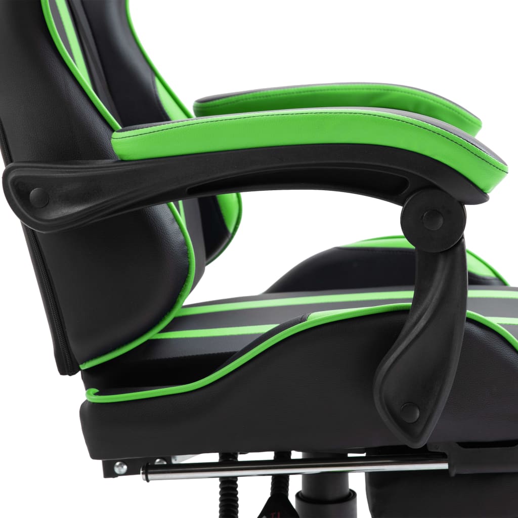 Геймърски стол с подложка за крака, зелено, изкуствена кожа