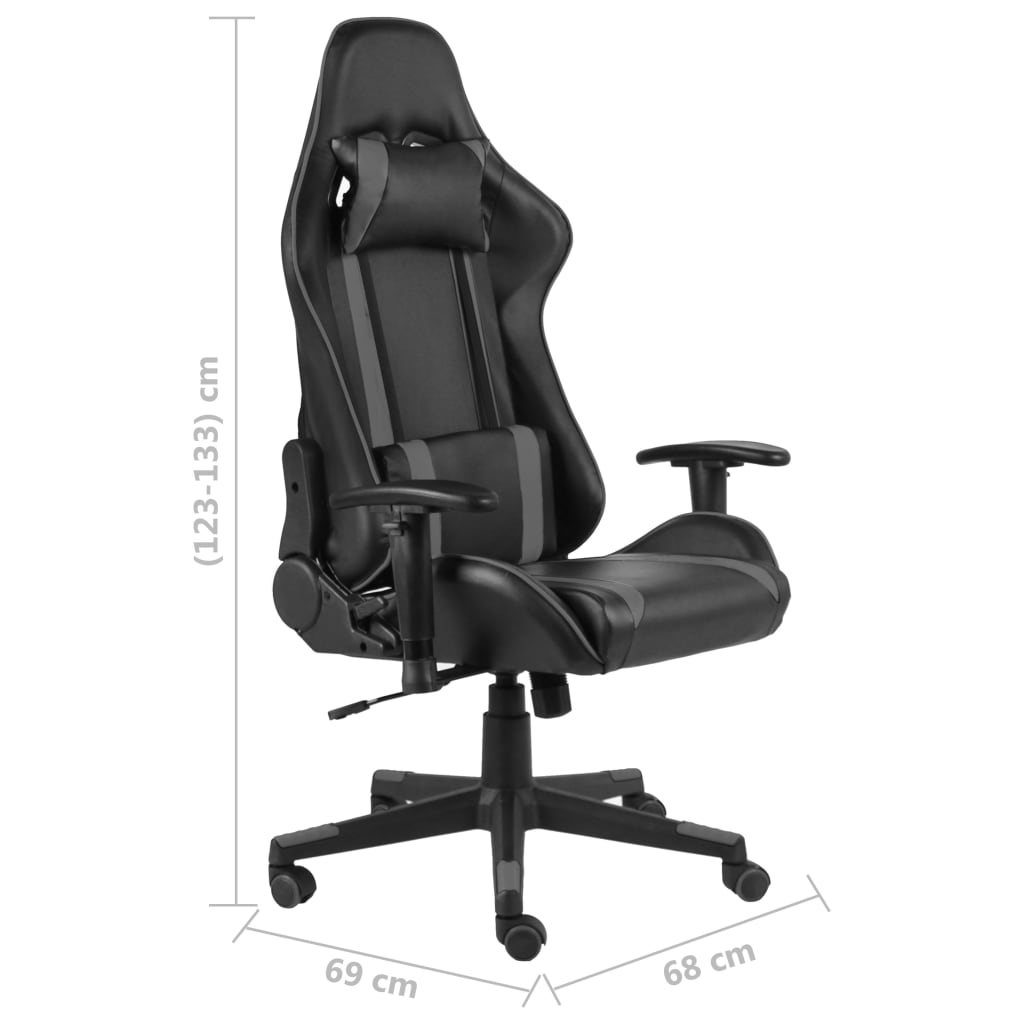 Въртящ геймърски стол, сив, PVC