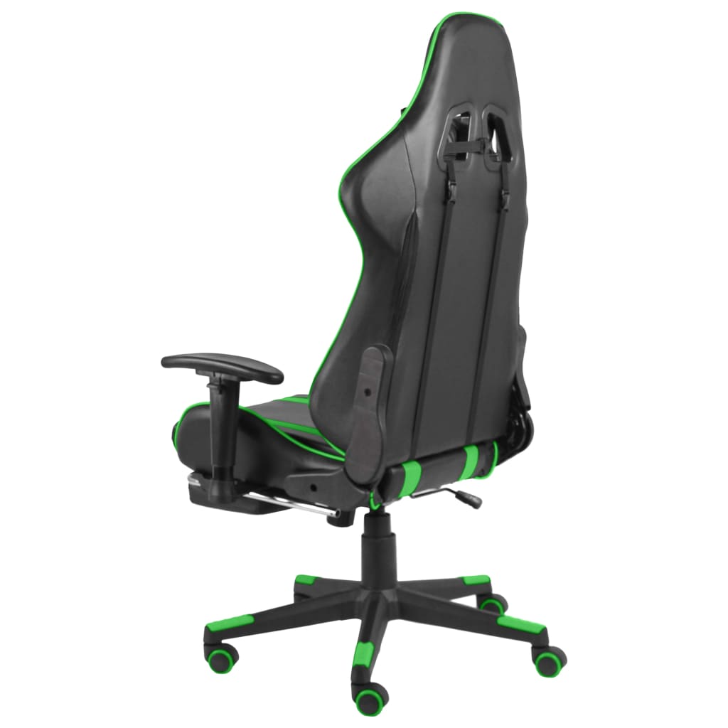 Въртящ геймърски стол с подложка за крака, зелен, PVC