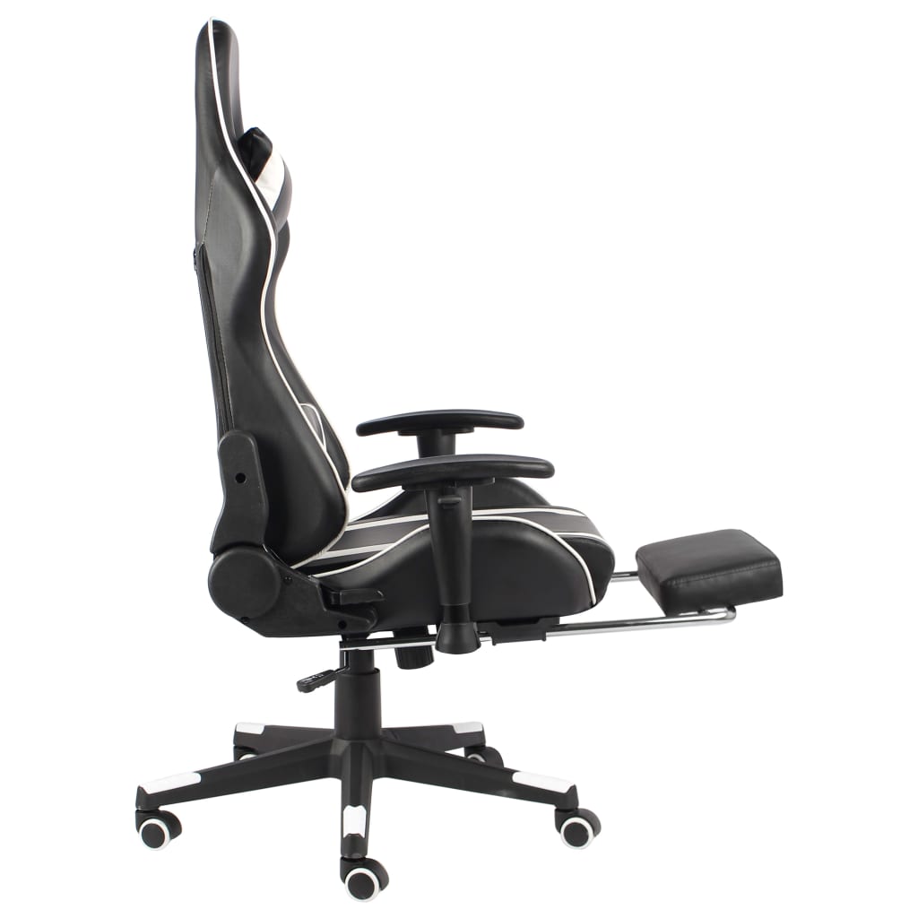 Въртящ геймърски стол с подложка за крака, бял, PVC
