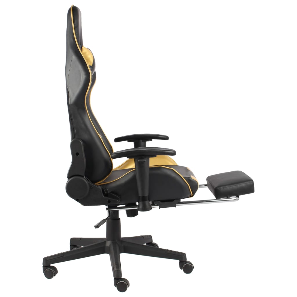 Въртящ геймърски стол с подложка за крака, златист, PVC
