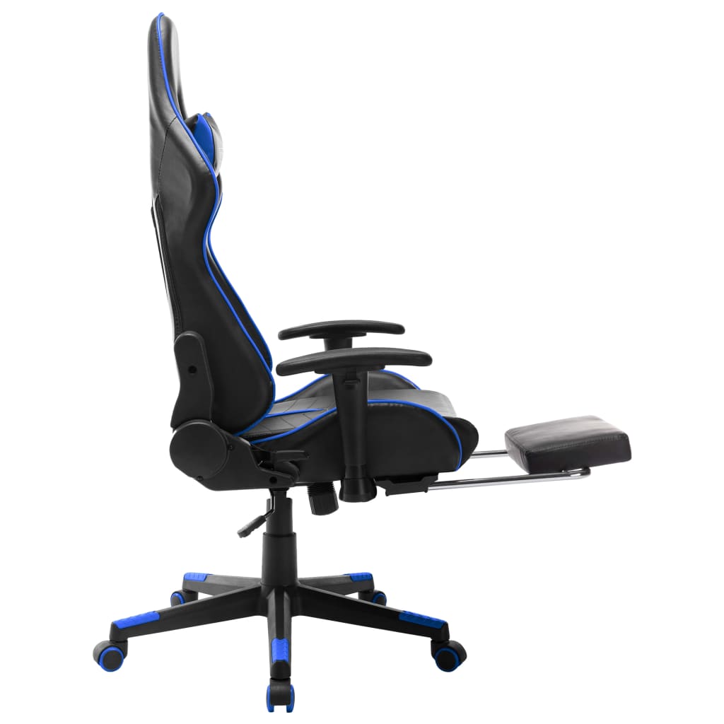 Геймърски стол с подложка крака черно и синьо изкуствена кожа