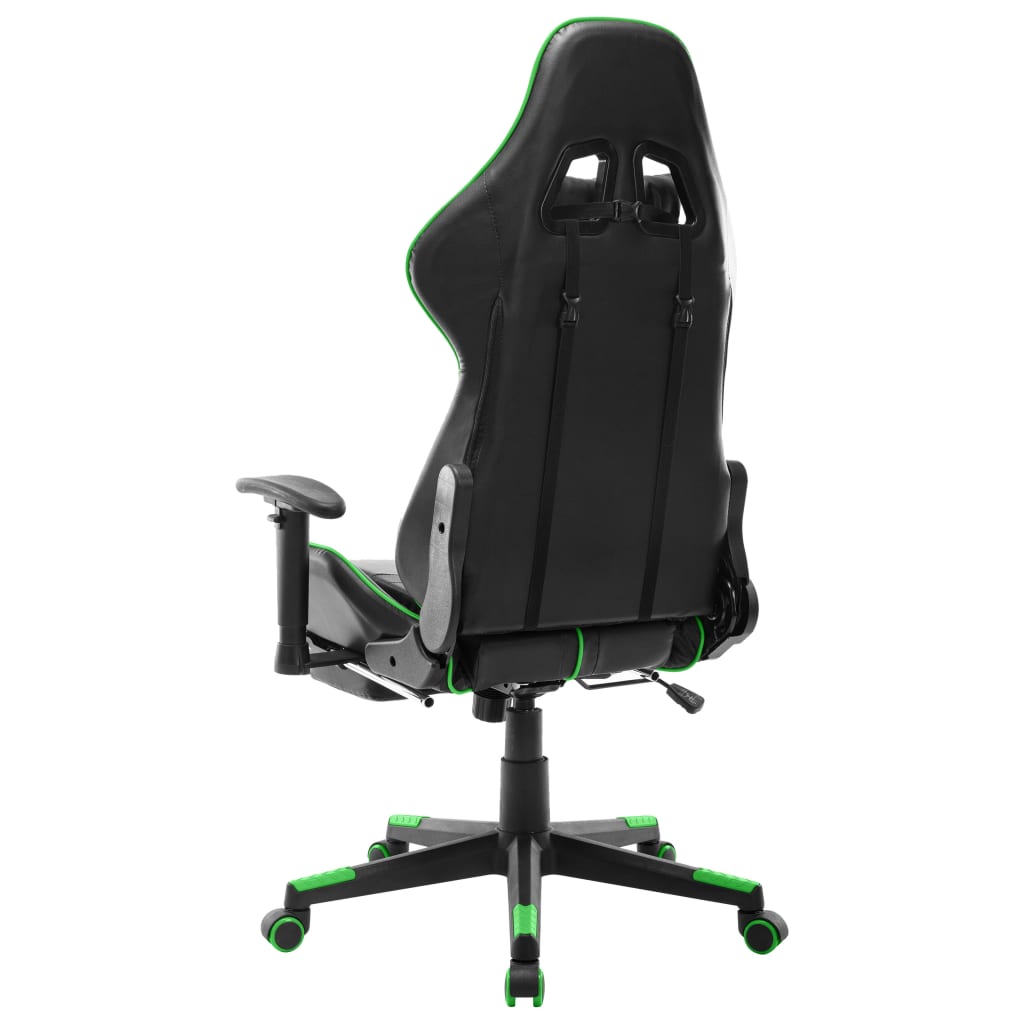 Геймърски стол с подложка крака черно и зелено изкуствена кожа