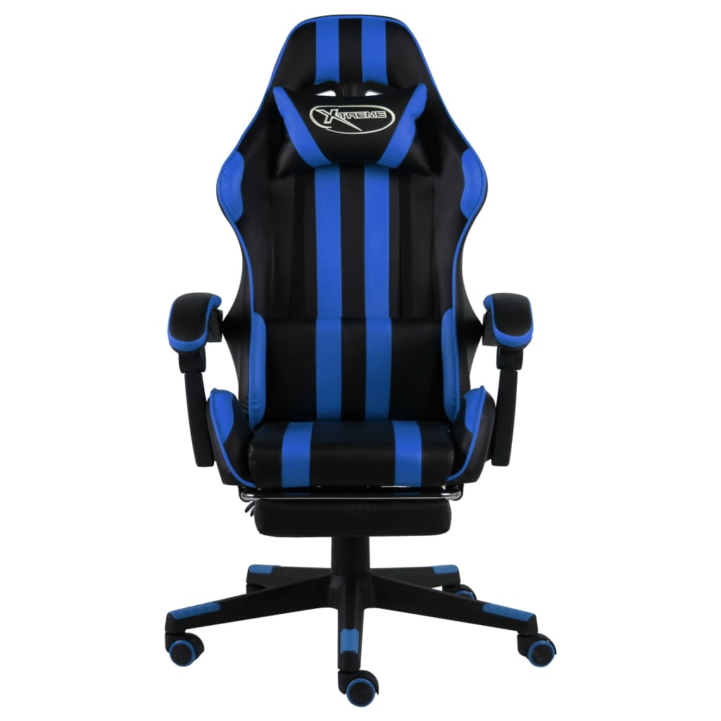 Геймърски стол с подложка за крака черно/синьо изкуствена кожа
