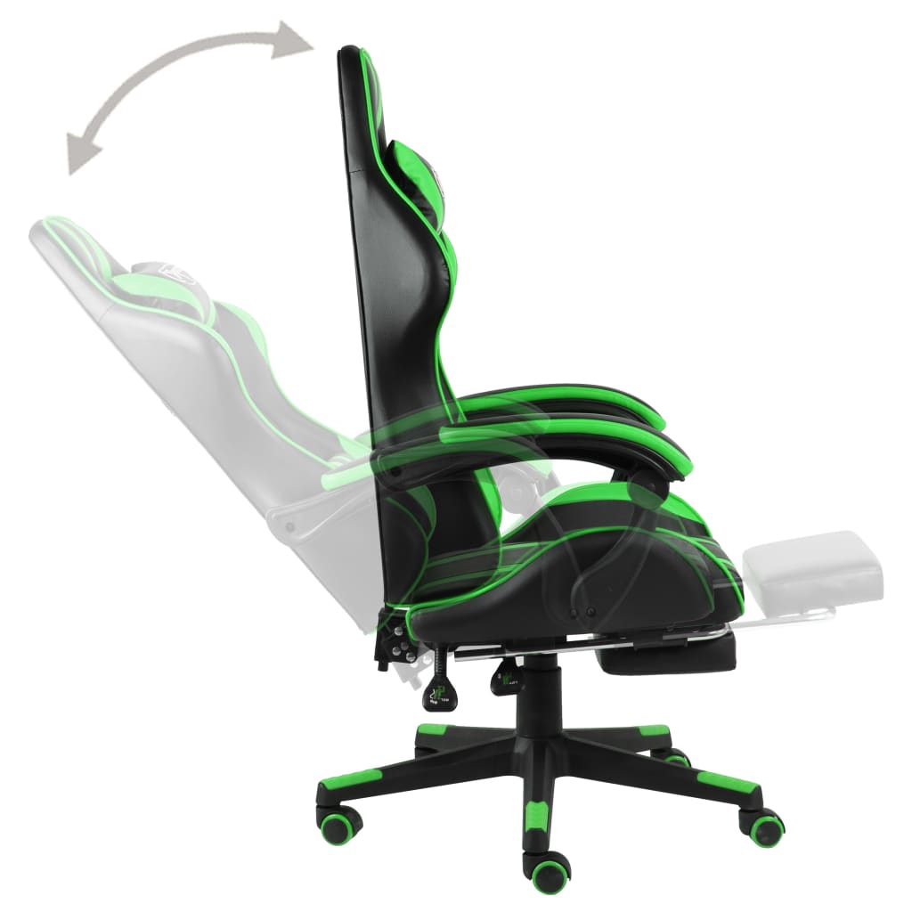 Геймърски стол с подложка за крака черно/зелено изкуствена кожа
