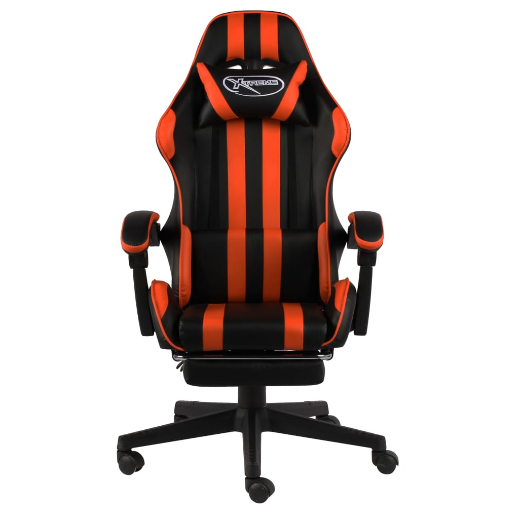 Гейминг стол с подложка за крака черно/оранжево изкуствена кожа