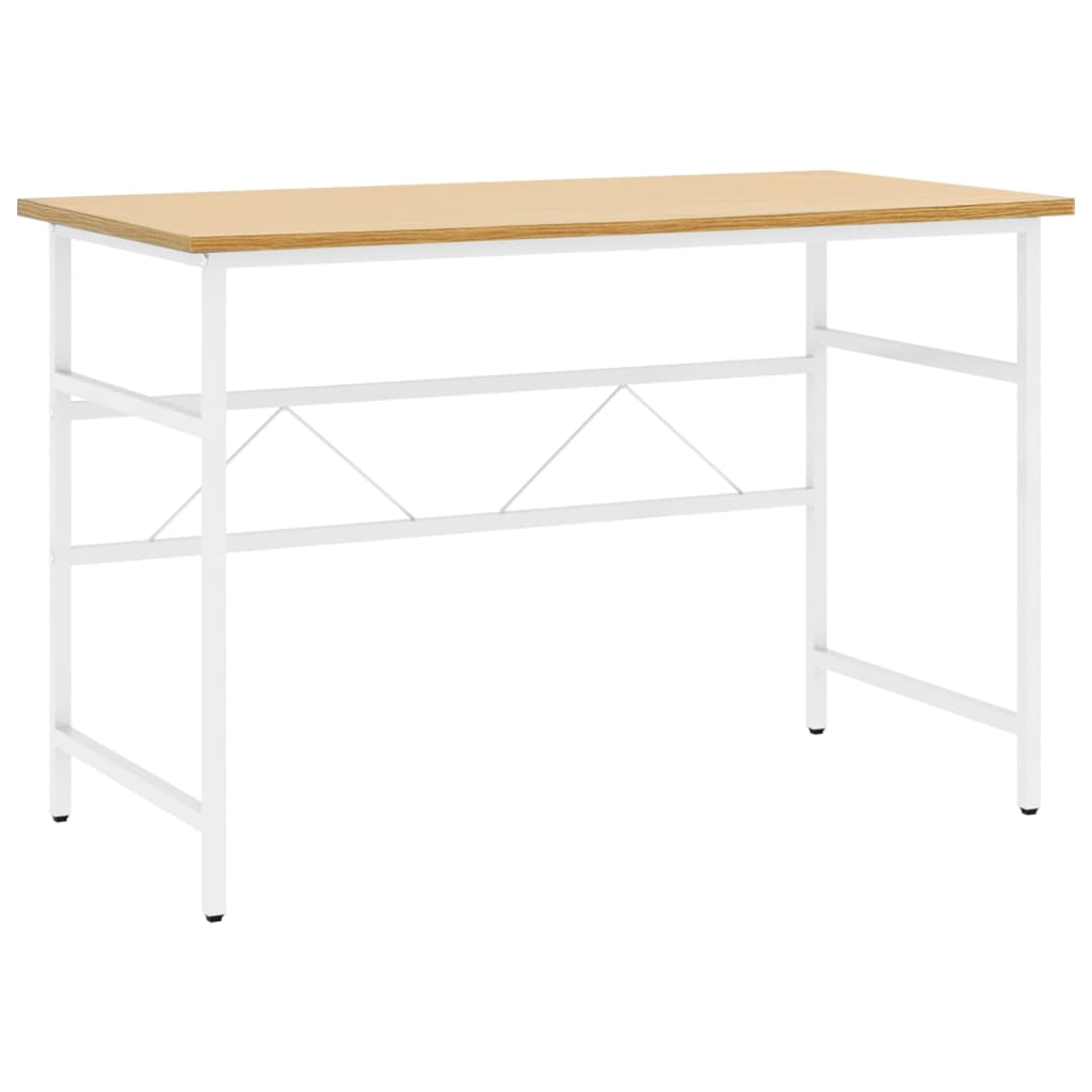 Компютърно бюро, бяло и светъл дъб, 105x55x72 см, МДФ и метал