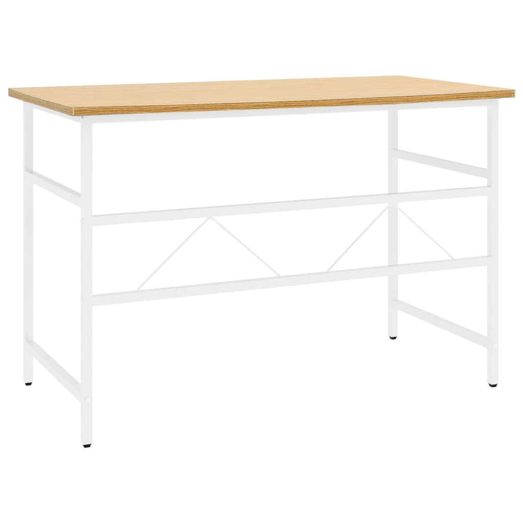 Компютърно бюро, бяло и светъл дъб, 105x55x72 см, МДФ и метал