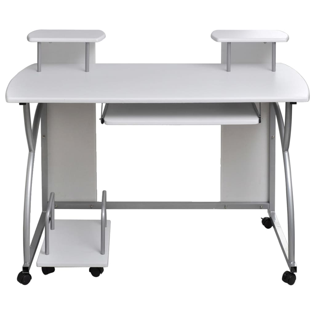 Компютърно бюро, бяло, 110x52x88,5 см, инженерно дърво