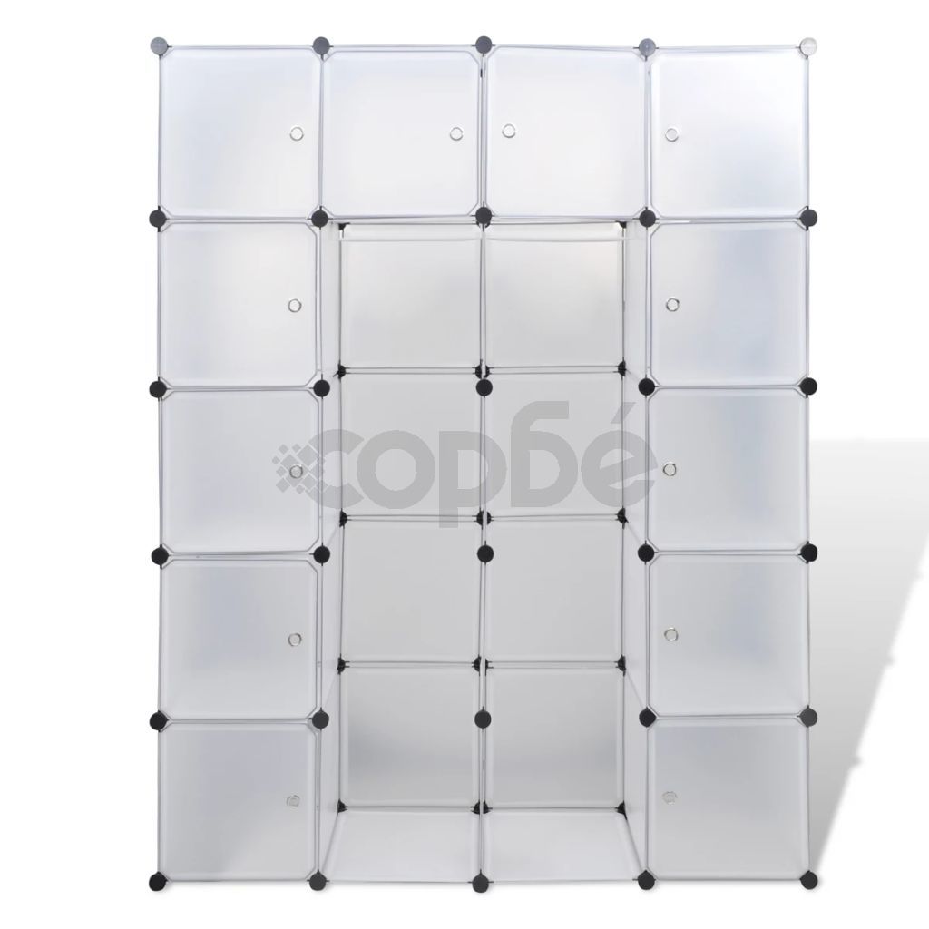 Модулен гардероб с 14 отделения, бял, 37 x 146 x 180,5 см