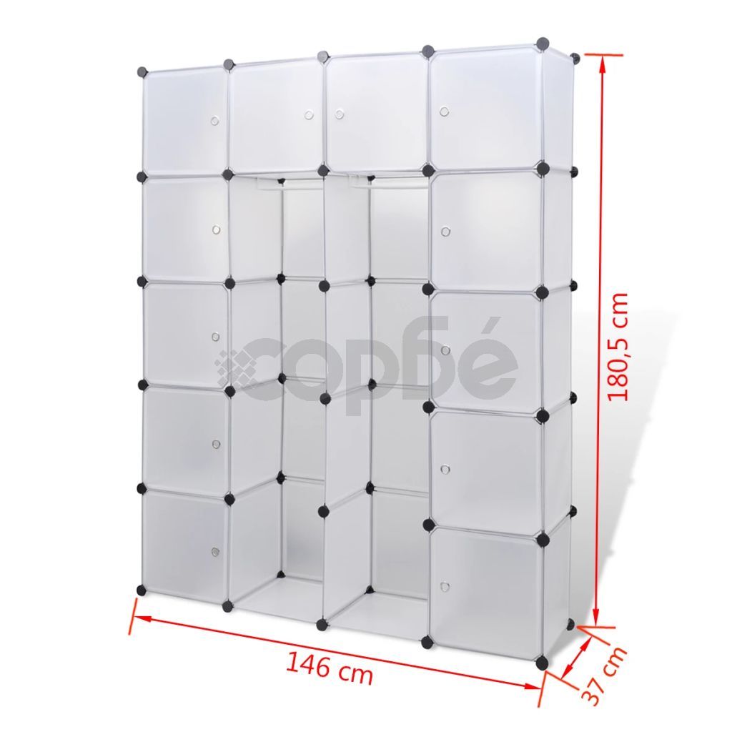 Модулен гардероб с 14 отделения, бял, 37 x 146 x 180,5 см