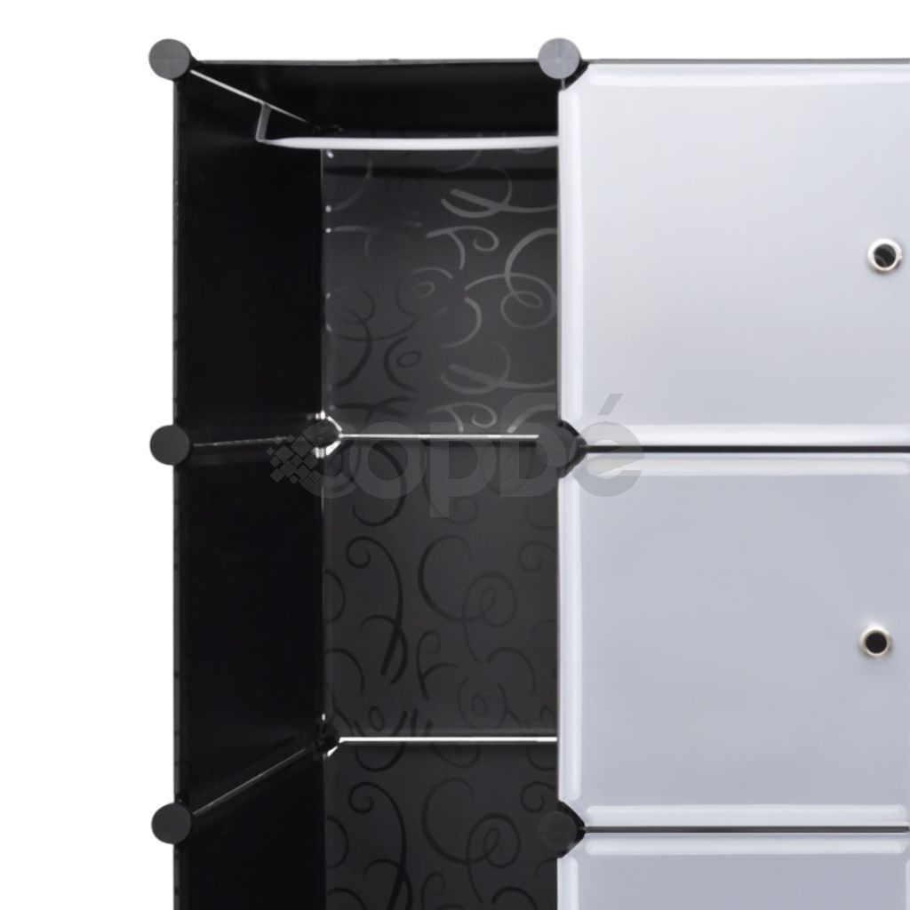 Модулен гардероб с 18 отделения, черно-бял, 37x146x180,5 см