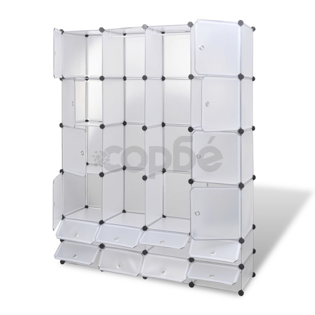 Модулен гардероб с 18 отделения, бял, 37 x 146 x 180,5 см