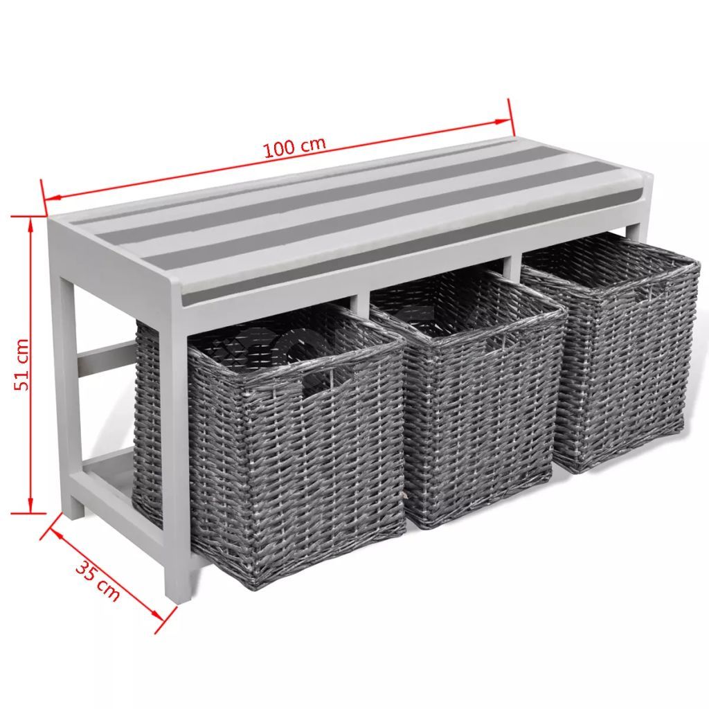 Бял шкаф/пейка за входно антре с възглавница, с 3 кошници