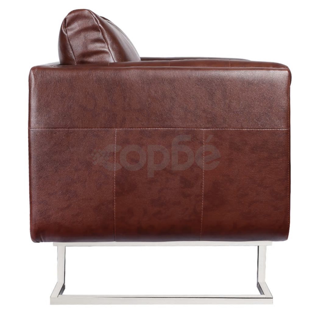 Кубичен фотьойл с хромирани крака, кафяв, изкуствена кожа