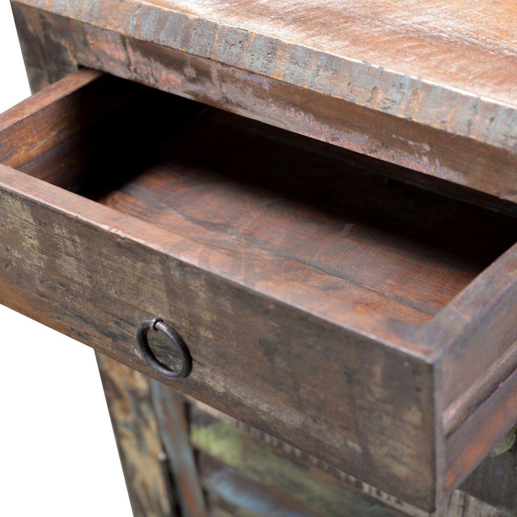 Шкаф/крайна маса с 1 чекмедже и врата, регенерирано дърво 