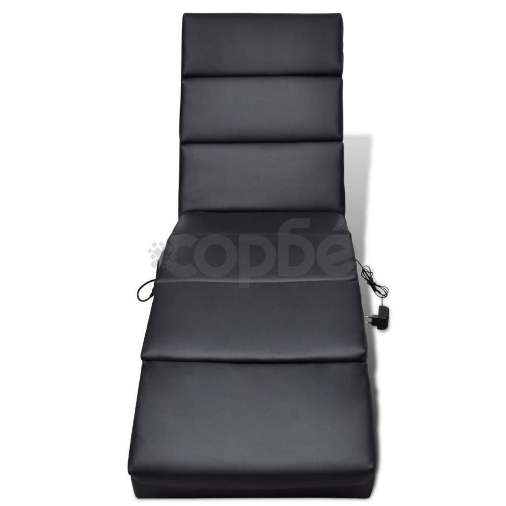 Масажен лаундж стол, черен, изкуствена кожа