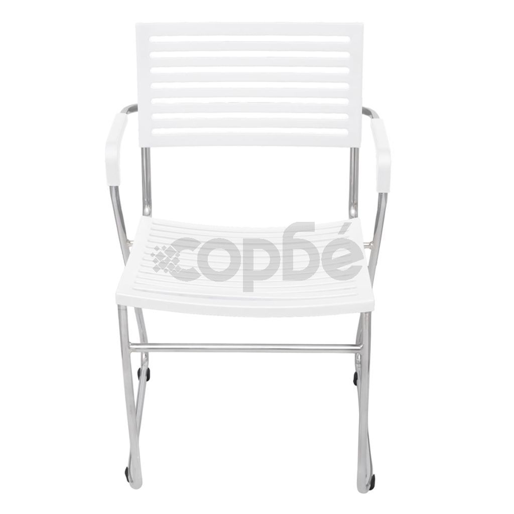 Стифиращи трапезни столове, 2 бр, бели, пластмаса