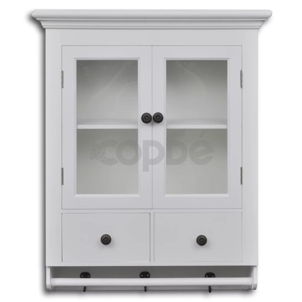 Кухненски дървен шкаф със стъклена врата, бял 