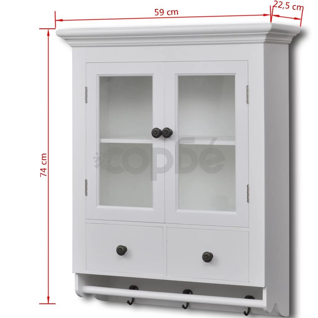 Кухненски дървен шкаф със стъклена врата, бял 