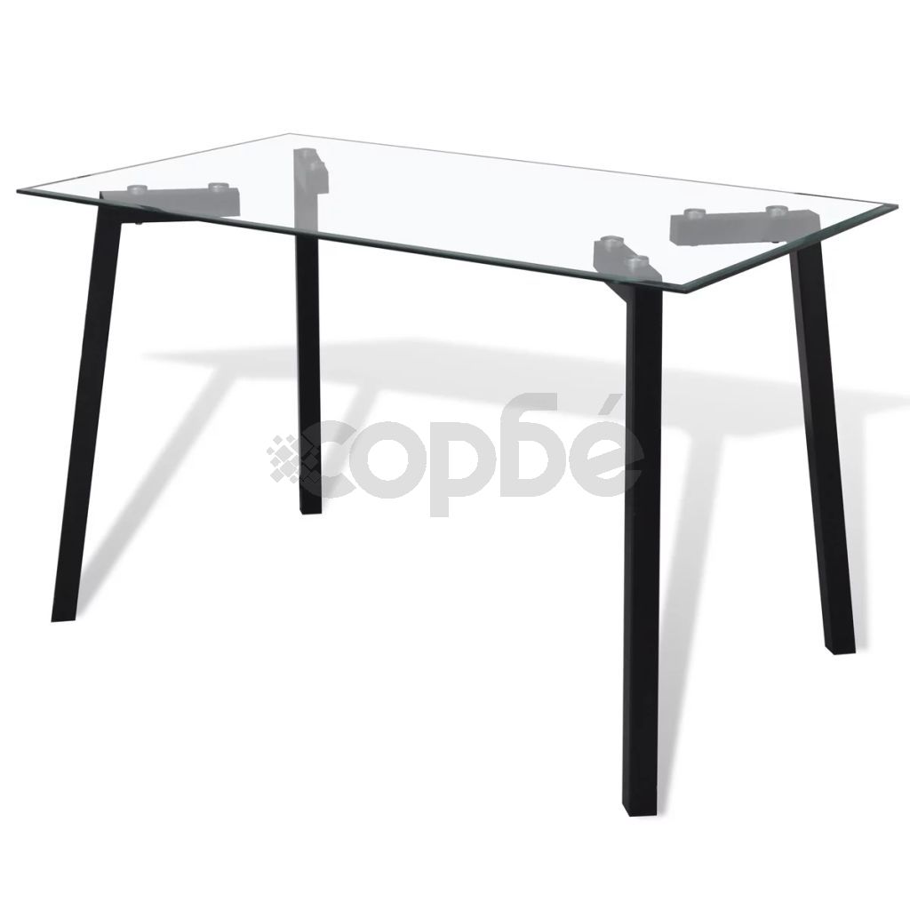 Трапезна маса с плот от стъкло и черни крака 