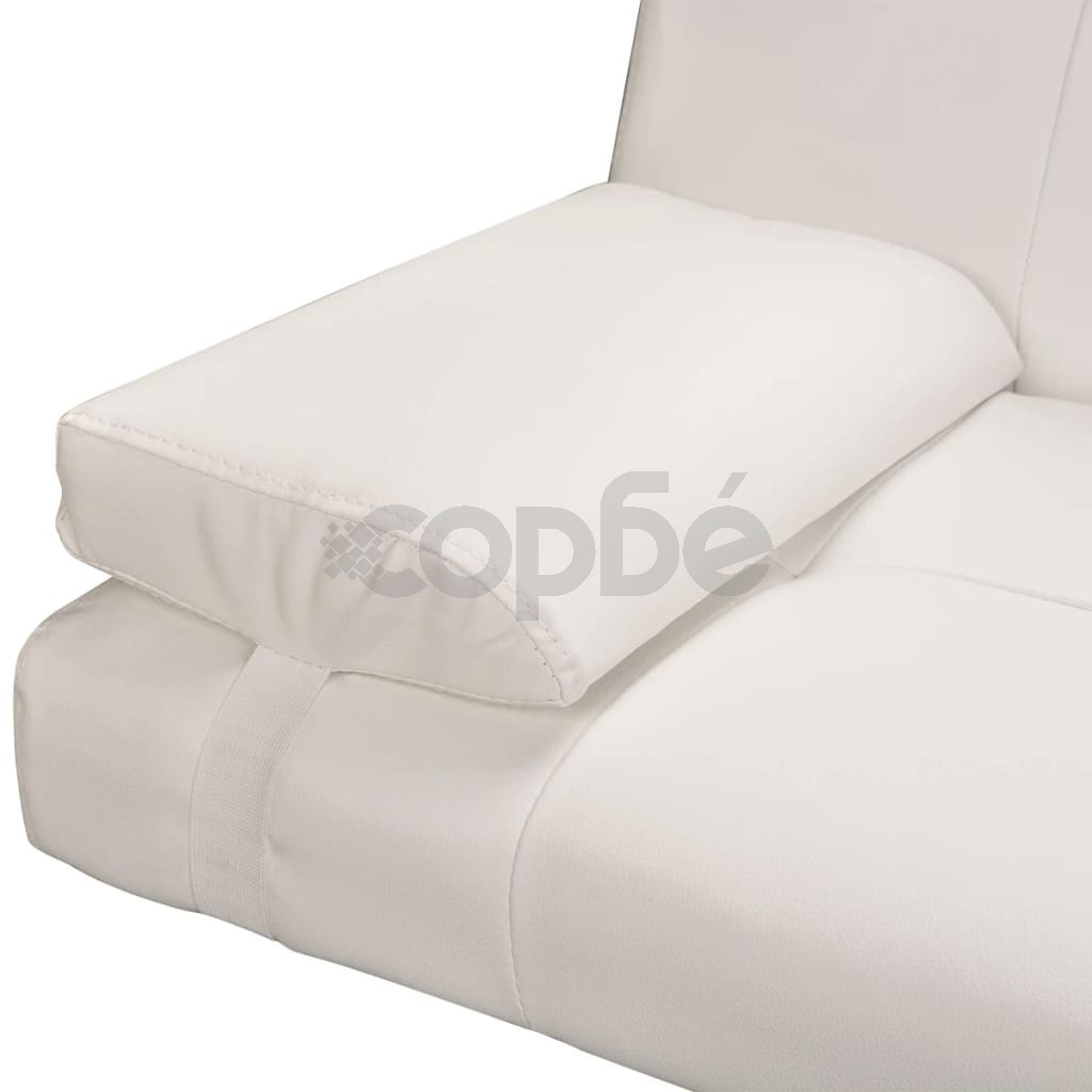 Разтегателен диван с две възглавници, изкуствена кожа, кремав 