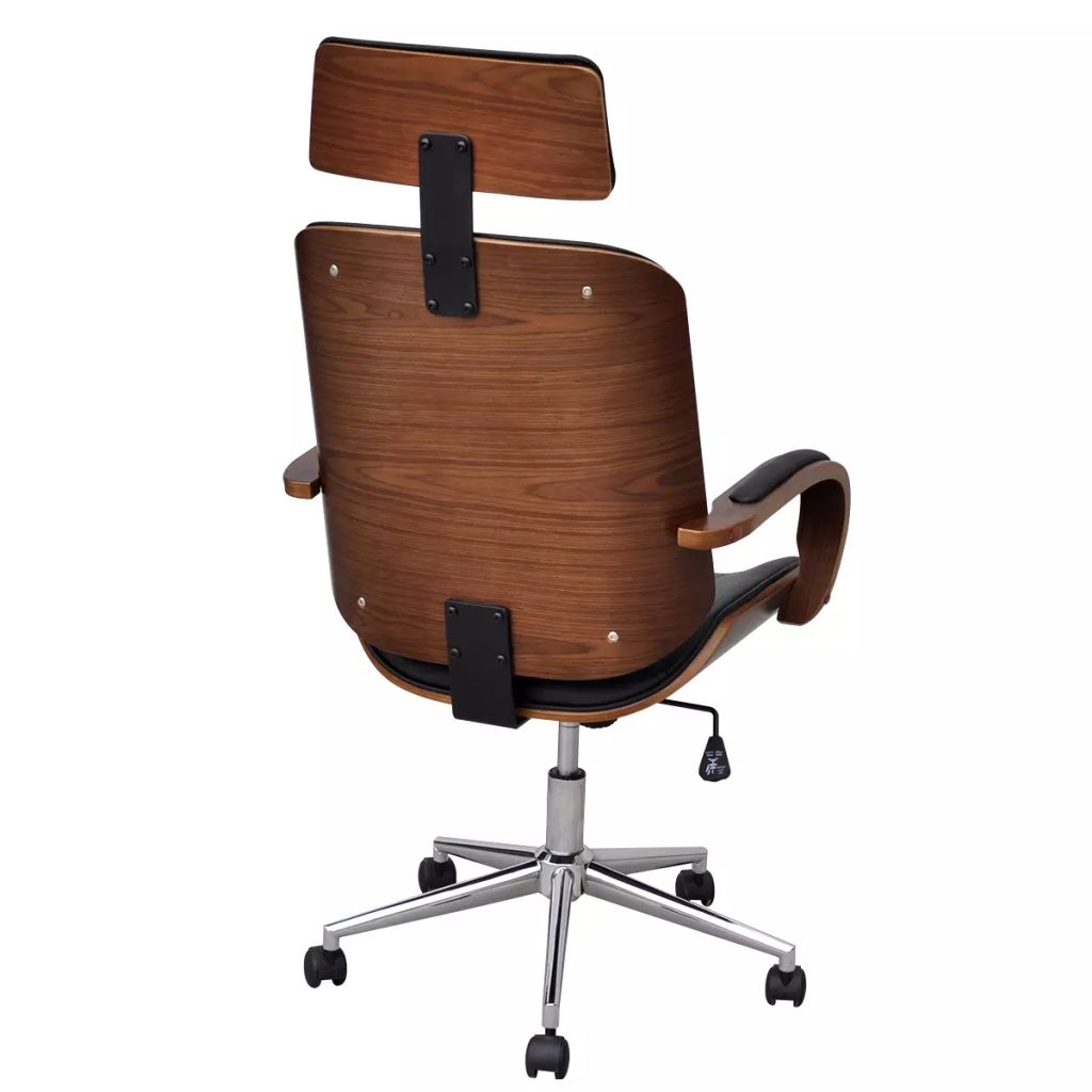 Въртящ офис стол с опора за глава огънато дърво изкуствена кожа