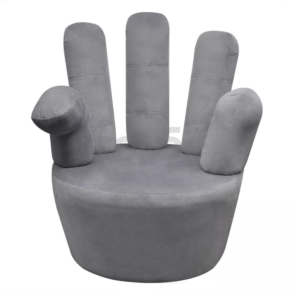 Стол във формата на ръка, сив, кадифе